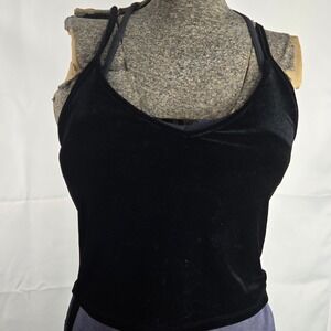 Forever 21 Velvet Cami Top Y2K Spaghetti Strap Black Tank Top M Y2K Party Baddie